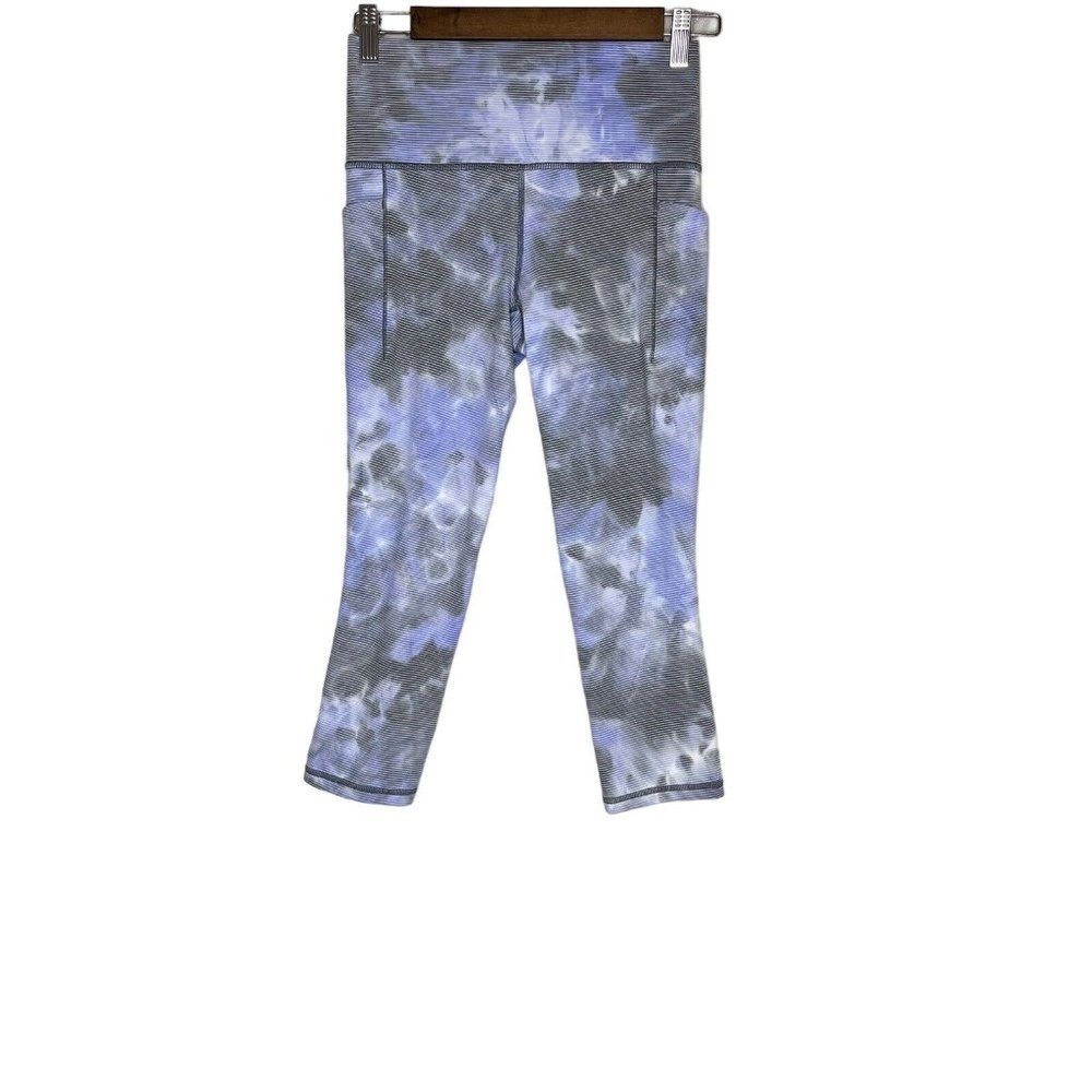 Athleta Salutation Stash Pocket II Capri Athletic Leggings Blue & Gray Sz Small